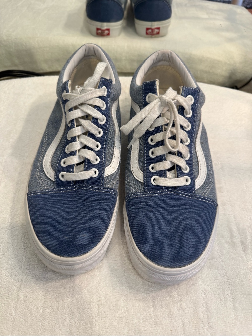 Vans Blue Canvas Old Skool Sneakers with White Stripe